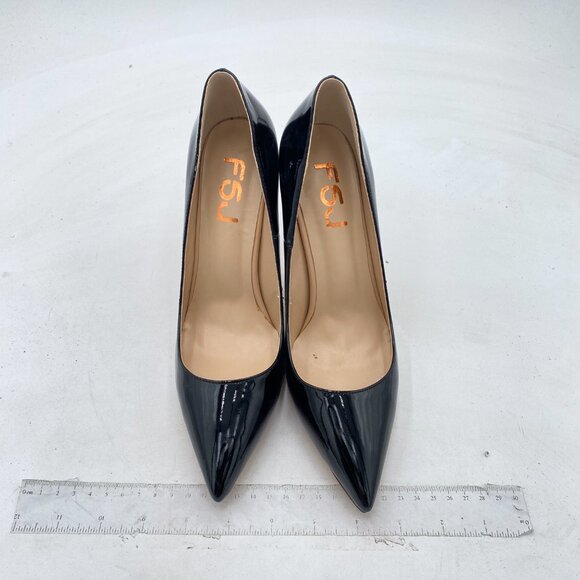 FSJ Black Pointed Toe Pumps High Heel Sexy Stilettos Slip On Office Dress Shoes - Picture 3 of 8